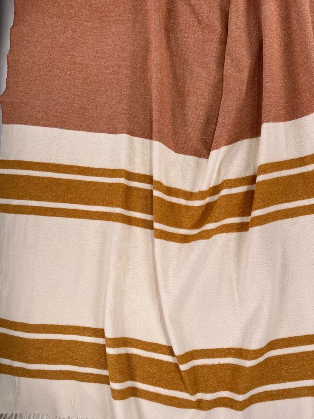 Nido Notte Italia Terracotta Mustard Boho Striped Fringe Throw Blanket